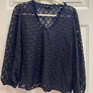 Banana Republic Black Sheer Long-Sleeve Ruffle Top Blouse, Size M